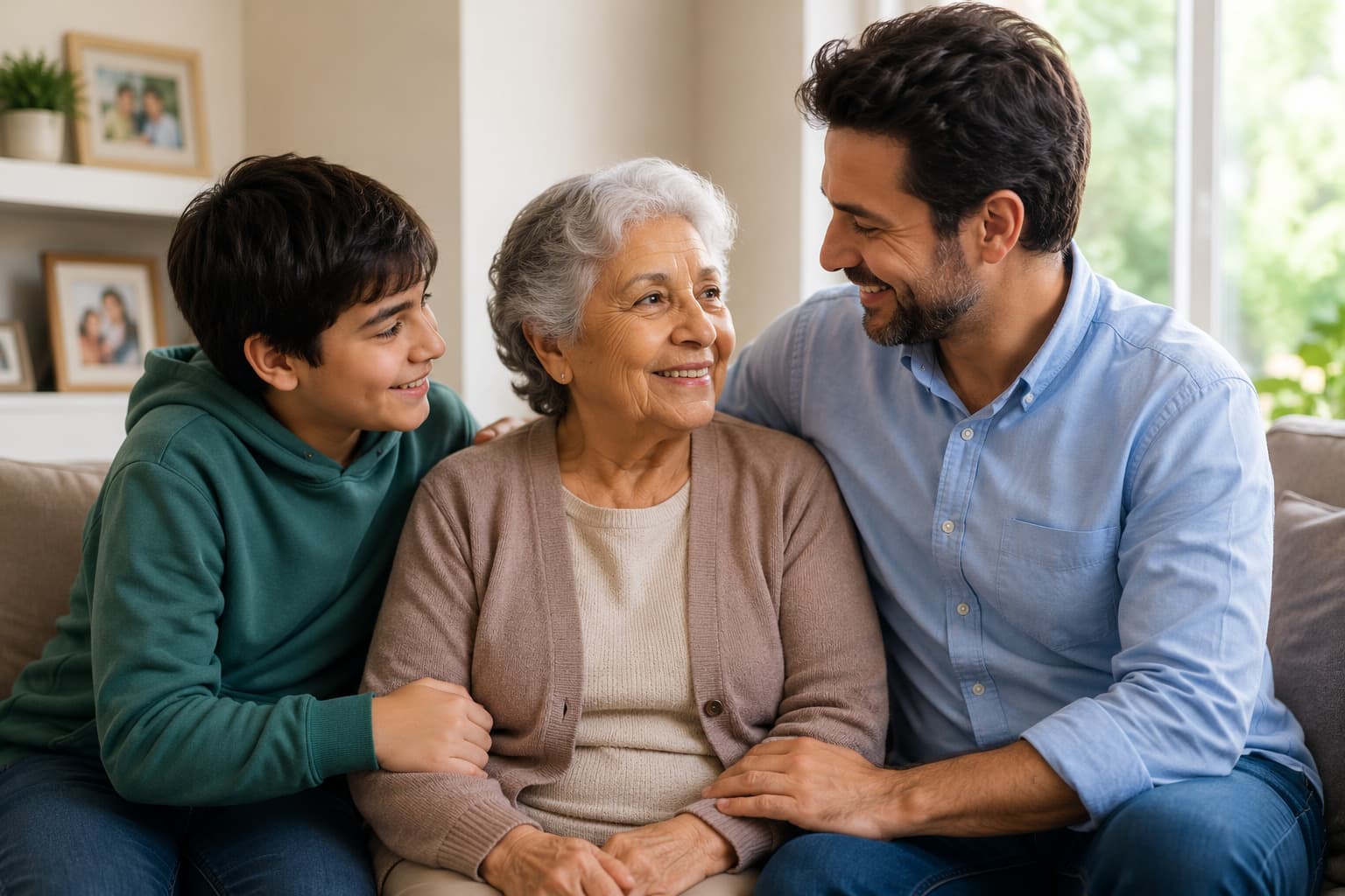 Familia acompañando a una persona mayor